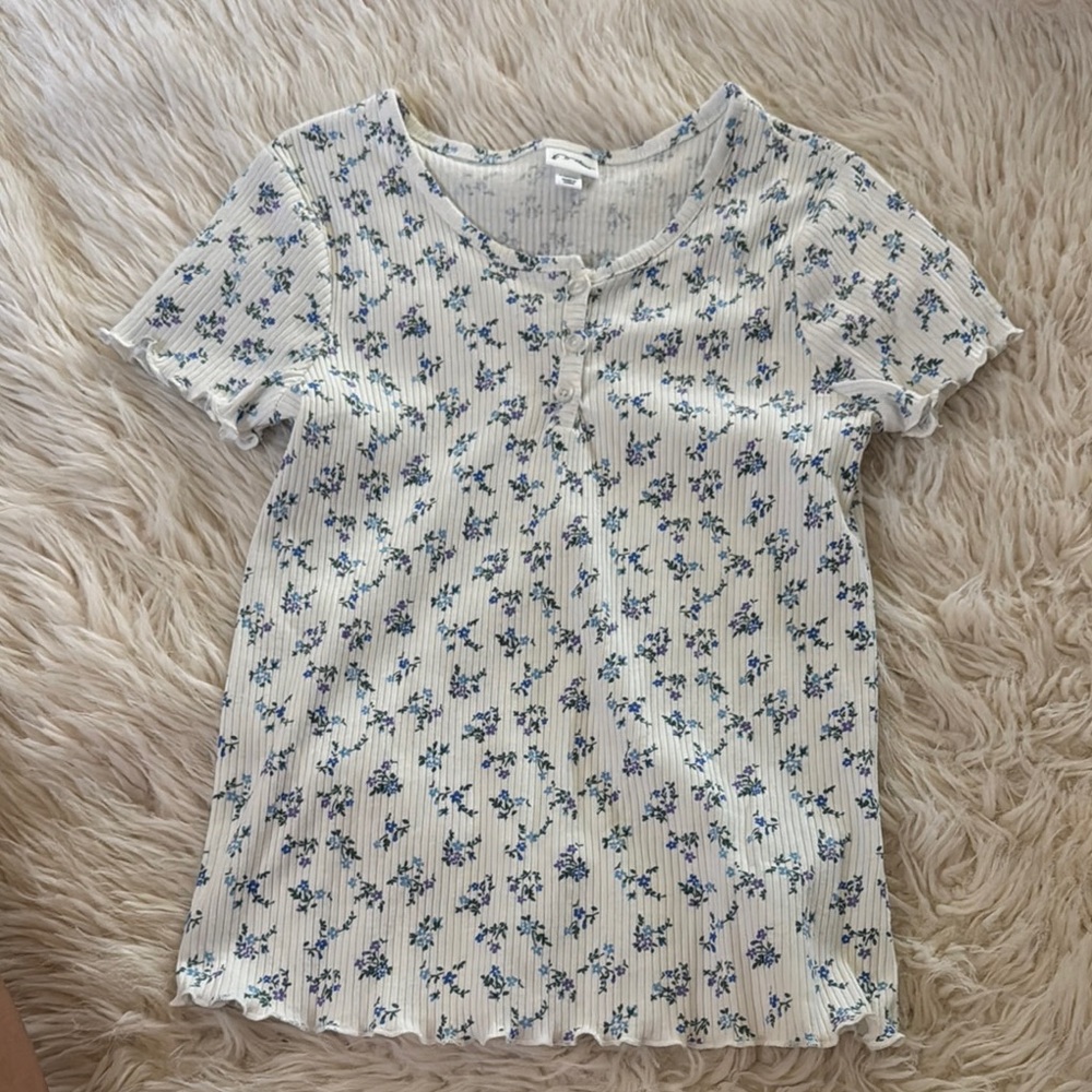 Floral Ribbed Short Sleeve Top
